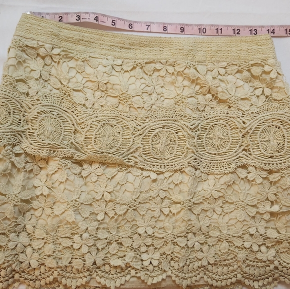 Free People Crochet Tiered Lace Mini Skirt Off White Cotton Lined Size 2 - Picture 7 of 7